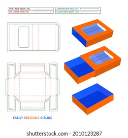 Cocolate paper drawer box , Sleeve drawer box dieline tempalte and 3D render, easily editable abd resizable vector file