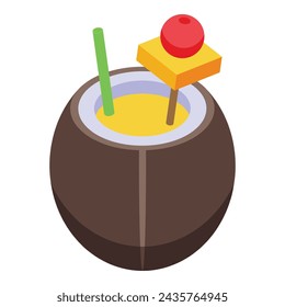 Coconut alcoholic cocktail icon isometric vector. Vodka lime. Glass ice bar