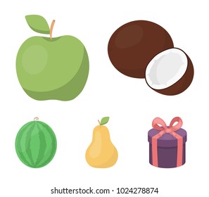 Coconut, apple, pear, watermelon.Fruits set collection icons in cartoon style vector symbol stock illustration web.