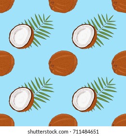 Coconut. Background, wallpaper, seamless. Sketch. Tropical Fruit.