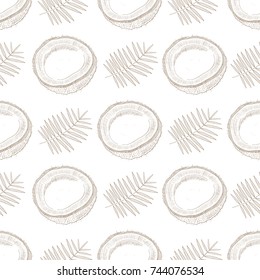 Coconut. Background, wallpaper, seamless. Sketch. Monochrome. Doodle