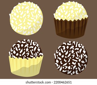 Coconut ball, brigadeiro de coco brazilian dessert vector illustration