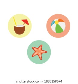 Coconut, Ball, Starfish Icon Beach Vector Bundle