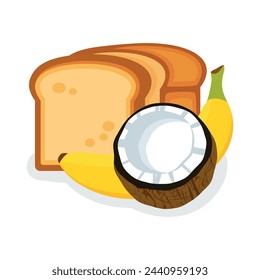 Coconut Banana Bread icon vector isolated on a white background. Sweet delicious bread with fresh coconut and banana vector illustration. Coconut Banana Bread loaf graphic design element