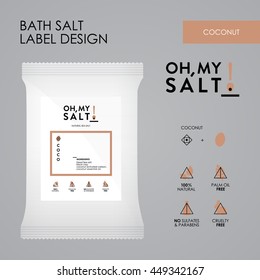 Coconut  bath sea salt label vector design. Label template for package. Natural cosmetics brand. Organic cosmetics concept.