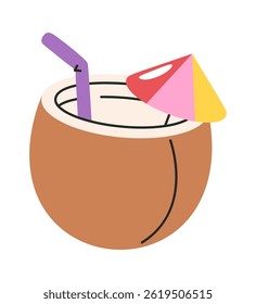 Coconut beach cocktail hand drawn