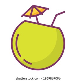 coconut beach drink fresh single isolated icon with filled line style