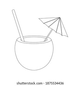 Coconut Beach Outline Vector Illustration