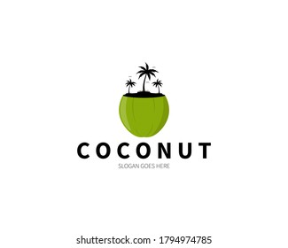 Coconut beach silhouette Logo Concept. Vector Design Illustration. Symbol and Icon Vector Template.