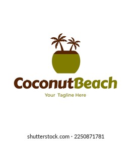 Coconut beach silhouette Logo Concept. Vector Design Illustration