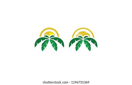 Coconut Beach Tree Sun Logo Vector icon