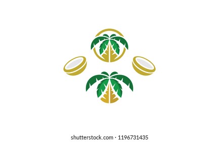 Coconut Beach Tree Sun Logo Vector icon