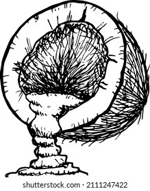 Coconut black and white vector hand draw sketch. Coconut icon design template.
