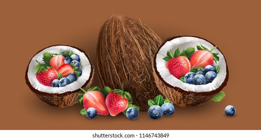 Coconut, blueberries and strawberry