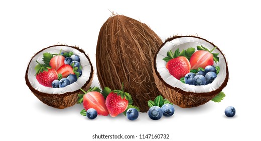 Coconut, blueberries and strawberry