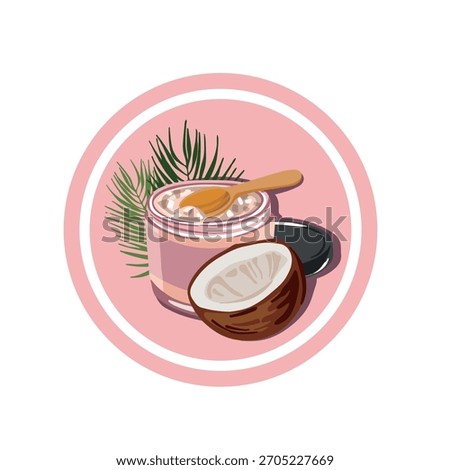 Coconut Body Scrub Jar, Cosmetics Vector Cartoon