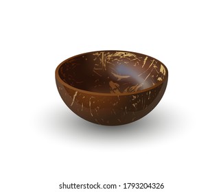 Coconut Bowl realistic illustration isolated on white background. Natural eco friendly Coconut Cup for smoothie. - Vector