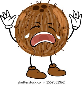Coconut cartoon drawing, fresh fruit and organic farm concept