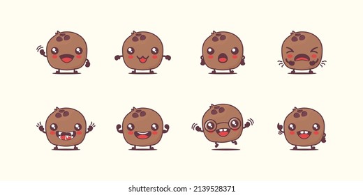 coconut cartoon. fresh fruit vector illustration. with different faces and expressions. cute cartoon