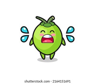 coconut cartoon illustration with crying gesture , cute style design for t shirt, sticker, logo element