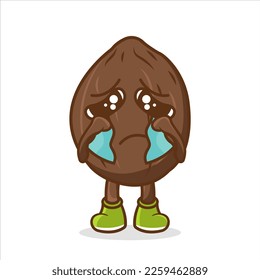 coconut cartoon illustration with crying gesture, Coconut cartoon illustration with sad face , character design