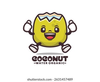 Coconut cartoon mascot vector illustration. in outline style.