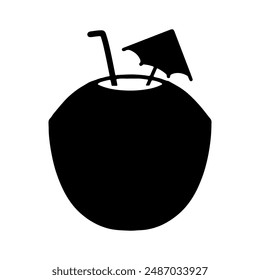 Coconut cartoon. Cartoon silhouette of coconut water. Digital art illustration.