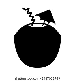 Coconut cartoon. Cartoon silhouette of coconut water. Digital art illustration.