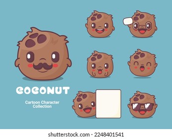 caricatura de coco. ilustración vectorial con expresiones diferentes