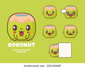 caricatura de coco. ilustración vectorial con expresiones diferentes