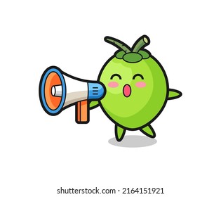 coconut character illustration holding a megaphone , cute style design for t shirt, sticker, logo element