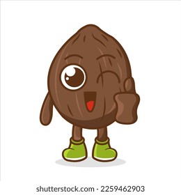 coconut character smiles raising a thumb on a white background