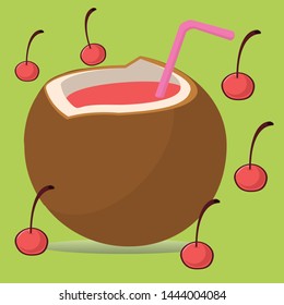 Coconut Cherry Drink With Straw