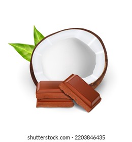 Coconut and chocolate bar isolated on white. EPS10 vector