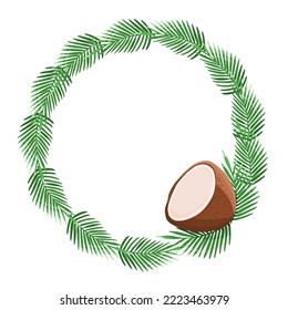 Coconut circle frame with green leaves