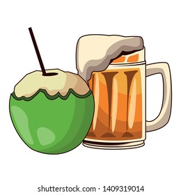 coconut cocktail and beer icon cartoon vector illustration graphic design
