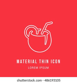 Coconut Cocktail Bright red material designed line thin flat icon / logo
