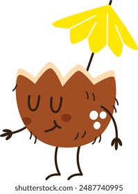 Coconut Cocktail Cartoon Character Vector Illustration