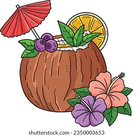 Coconut Cocktail Cartoon Colored Clipart 