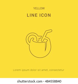 Coconut Cocktail Cute yellow thin line icon / logo Design