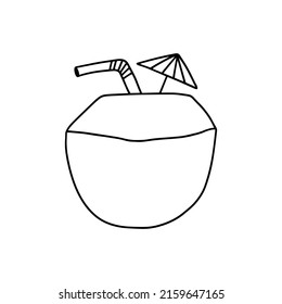 Coconut cocktail doodle illustration. Vector hand drawn summer cocktail