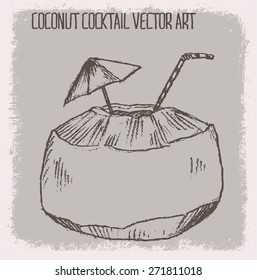 COCONUT COCKTAIL, WITH DOODLE VECTOR ILLUSTRATION OR BACKGROUND