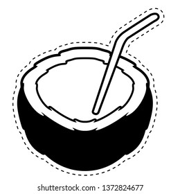 Coconut cocktail dotted sticker. Vector illustration design