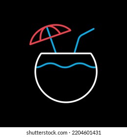 Kokosnuss-Cocktail trinken flache Vektorgrafik einzeln auf schwarzem Hintergrund Symbol. Sommerzeichen. Graph Symbol für Reise- und Tourismus Website und Apps Design, Logo, App, UI