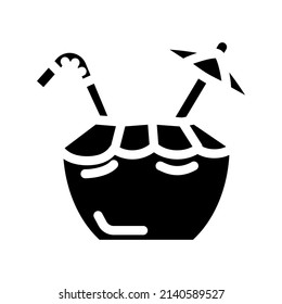 coconut cocktail drink glyph icon vector. coconut cocktail drink sign. isolated contour symbol black illustration