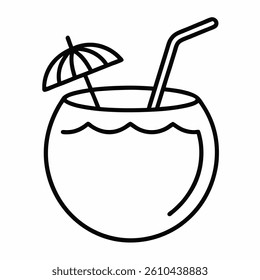 Coconut cocktail drink outline icon on white background