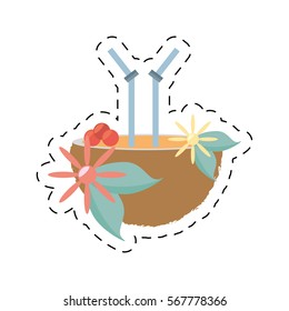 coconut cocktail drink refreshment cut line vector illustration eps 10