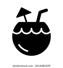 A coconut cocktail drink representing beach vacations and tropical holidays.