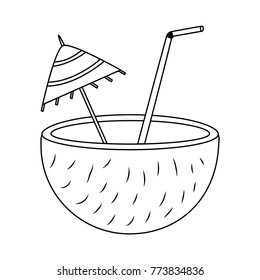 coconut cocktail drink straw and umbrella