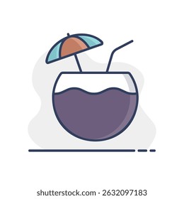 Coconut cocktail drink vector isolated icon. Summer sign. Graph symbol for travel and tourism web site and apps design, logo, app, UI